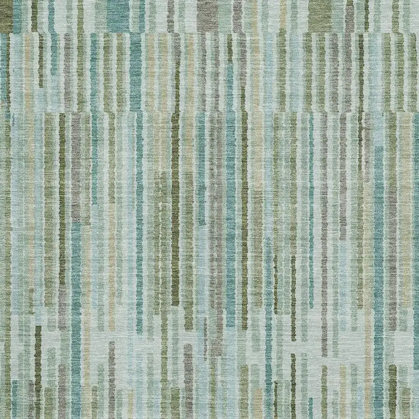 Sage And Teal Striped Washable Area Rug With UV Protection Photo 3