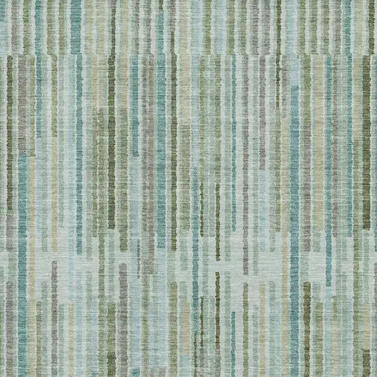 Sage And Teal Striped Washable Area Rug With UV Protection Photo 3