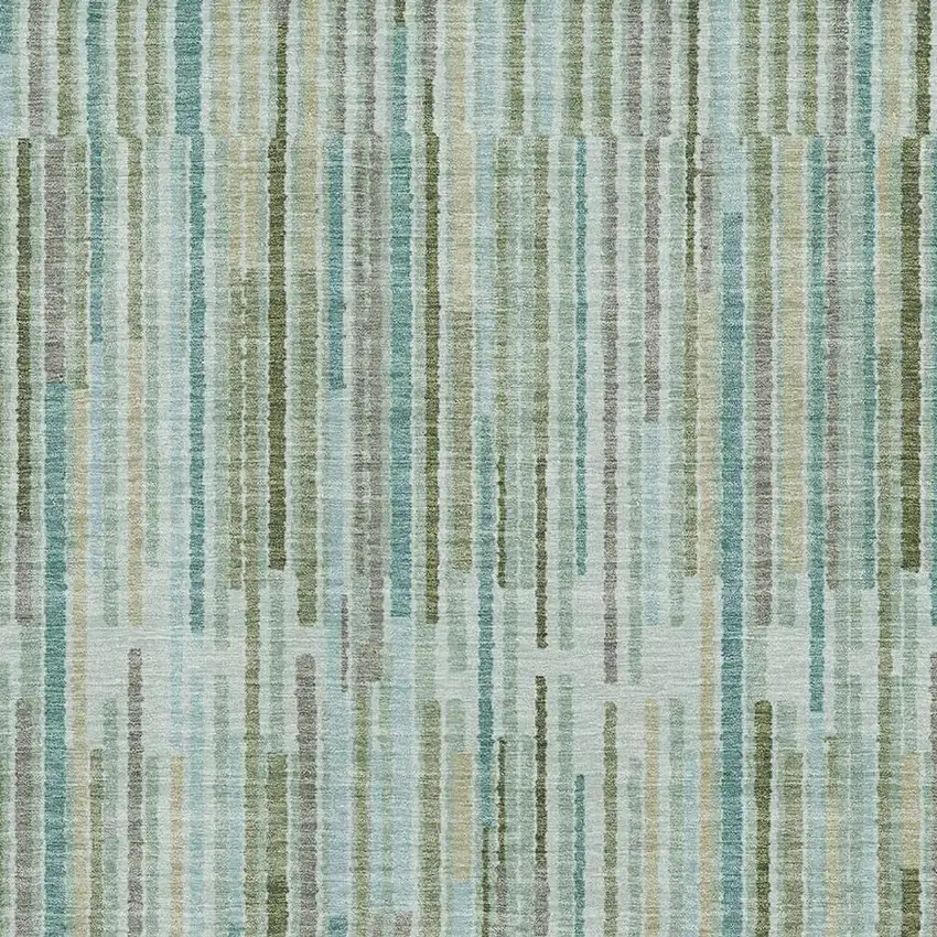 Sage And Teal Striped Washable Area Rug With UV Protection Photo 3