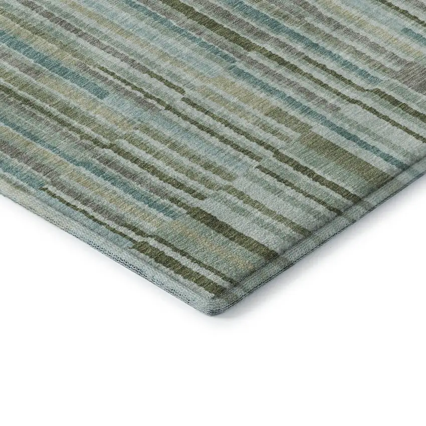 Sage And Teal Striped Washable Area Rug With UV Protection Photo 7