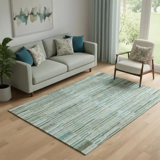 Sage And Teal Striped Washable Area Rug With UV Protection Photo 2