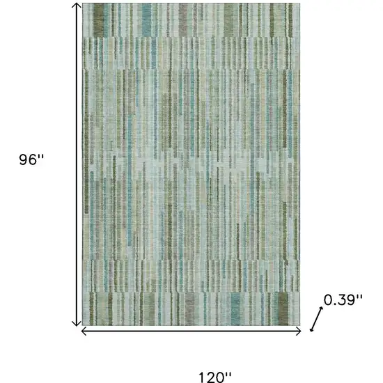 Sage And Teal Striped Washable Area Rug With UV Protection Photo 9