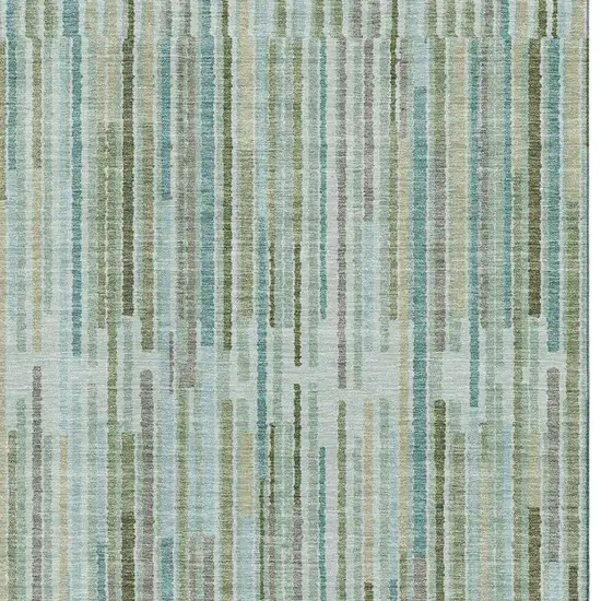 Sage And Teal Striped Washable Area Rug With UV Protection Photo 3