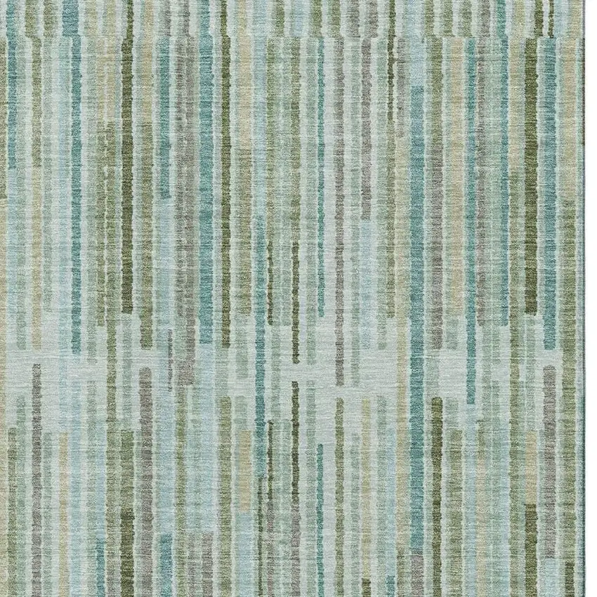 Sage And Teal Striped Washable Area Rug With UV Protection Photo 3