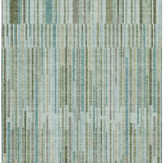 Sage And Teal Striped Washable Area Rug With UV Protection Photo 4
