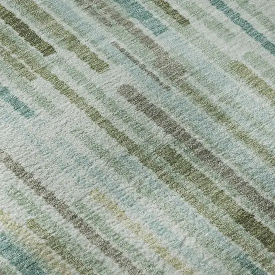 Sage And Teal Striped Washable Area Rug With UV Protection Photo 8