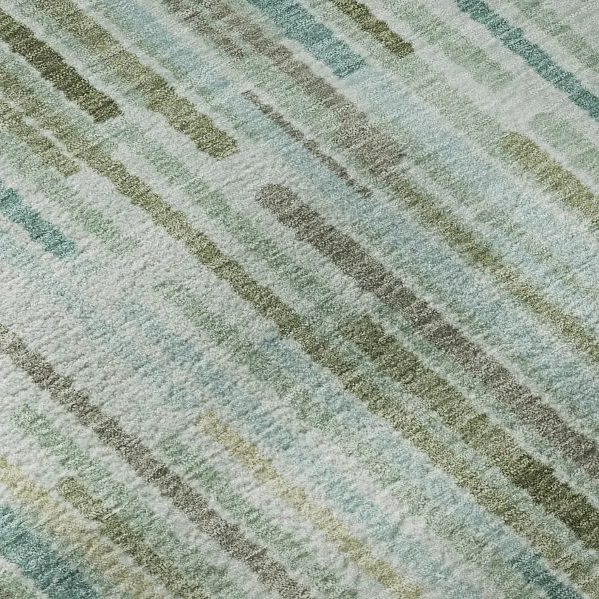 Sage And Teal Striped Washable Area Rug With UV Protection Photo 8
