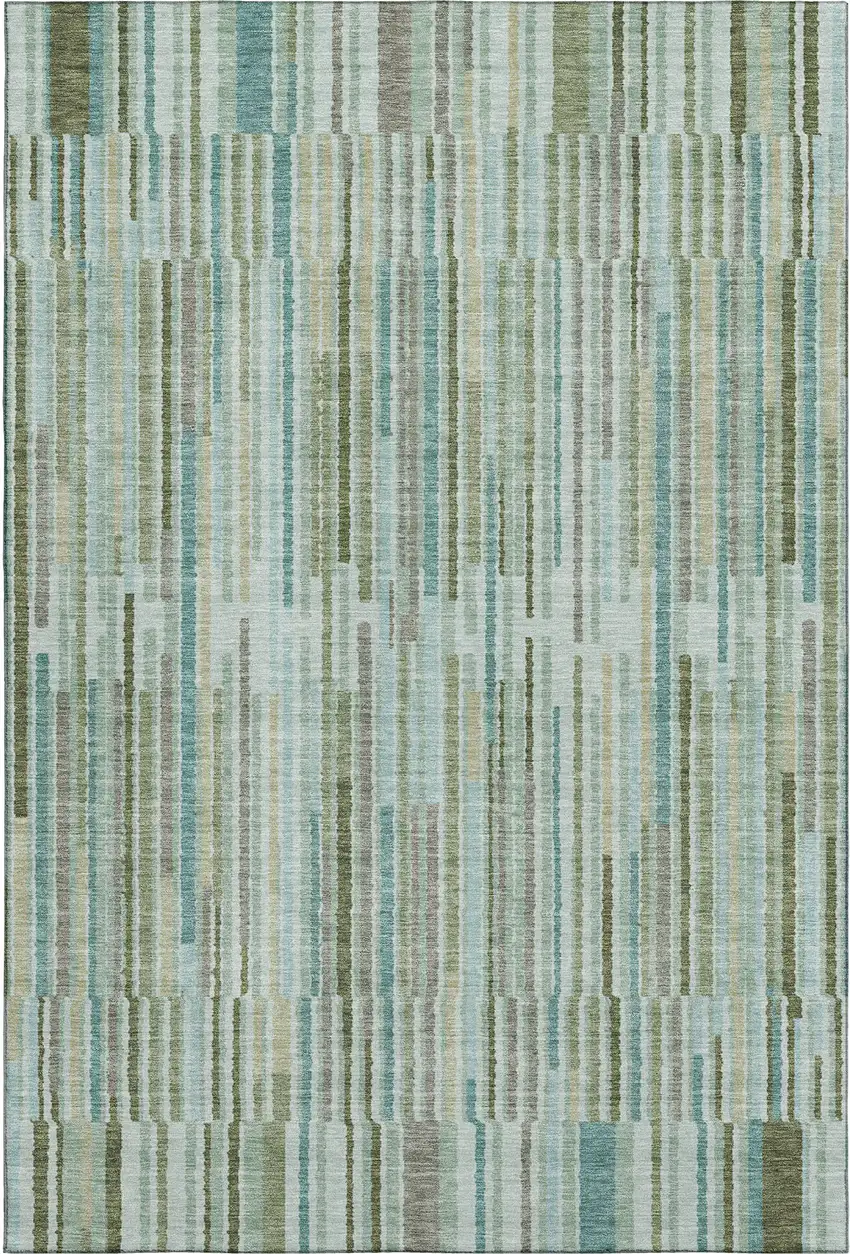 Sage And Teal Striped Washable Area Rug With UV Protection Photo 1
