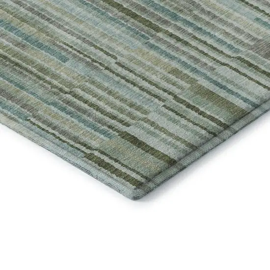 Sage And Teal Striped Washable Area Rug With UV Protection Photo 7