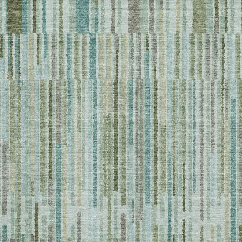 Sage And Teal Striped Washable Area Rug With UV Protection Photo 3