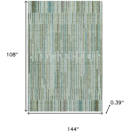 Sage And Teal Striped Washable Area Rug With UV Protection Photo 9