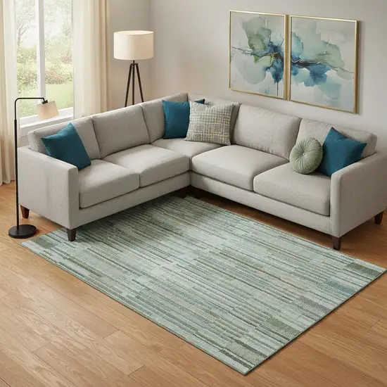 Sage And Teal Striped Washable Area Rug With UV Protection Photo 2