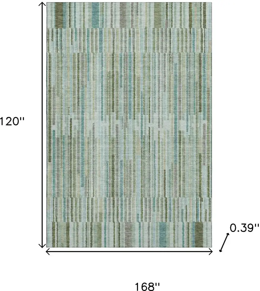 Sage And Teal Striped Washable Area Rug With UV Protection Photo 9