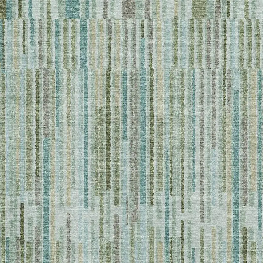 Sage And Teal Striped Washable Area Rug With UV Protection Photo 3