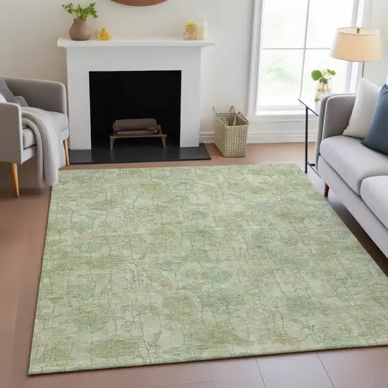 Sage And Wheat Floral Washable Indoor Outdoor Area Rug Photo 5