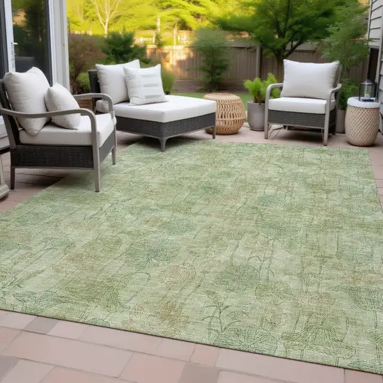 Sage And Wheat Floral Washable Indoor Outdoor Area Rug Photo 8