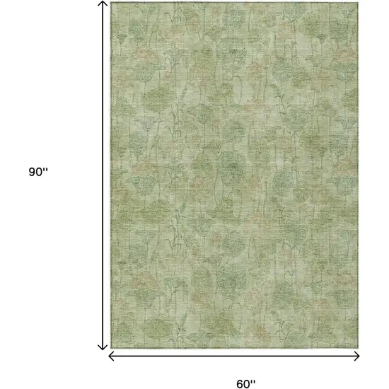 Sage And Wheat Floral Washable Indoor Outdoor Area Rug Photo 9