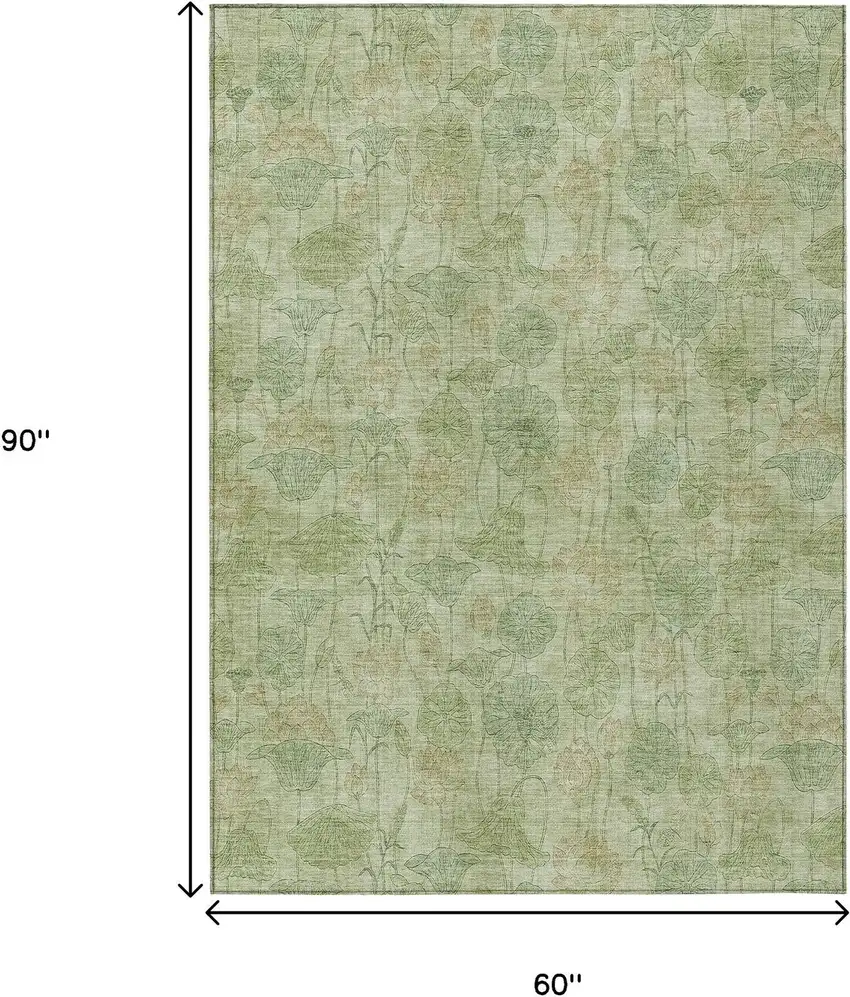 Sage And Wheat Floral Washable Indoor Outdoor Area Rug Photo 9