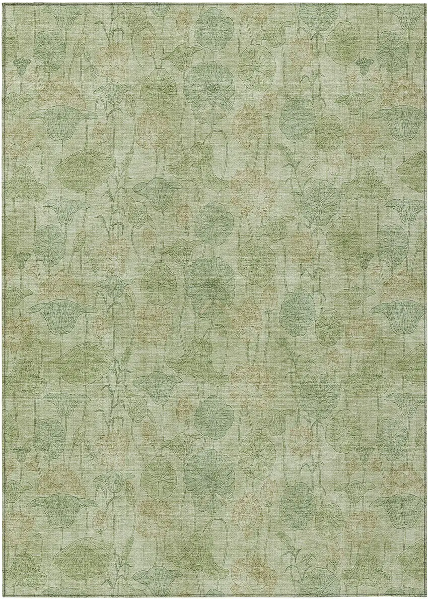 Sage And Wheat Floral Washable Indoor Outdoor Area Rug Photo 1