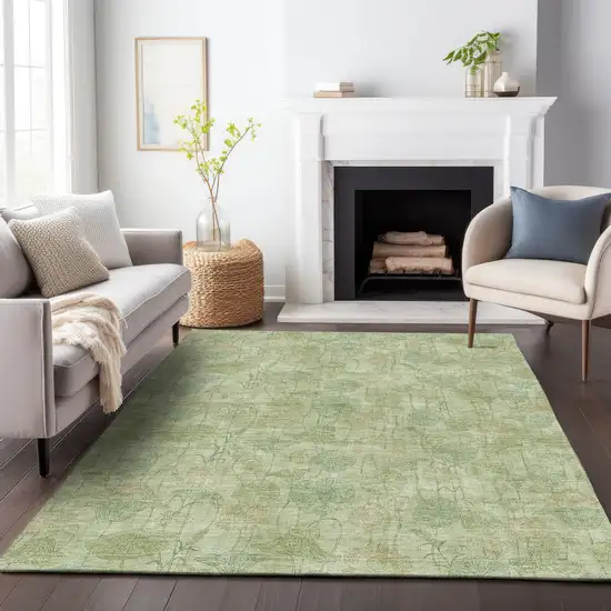 Sage And Wheat Floral Washable Indoor Outdoor Area Rug Photo 6