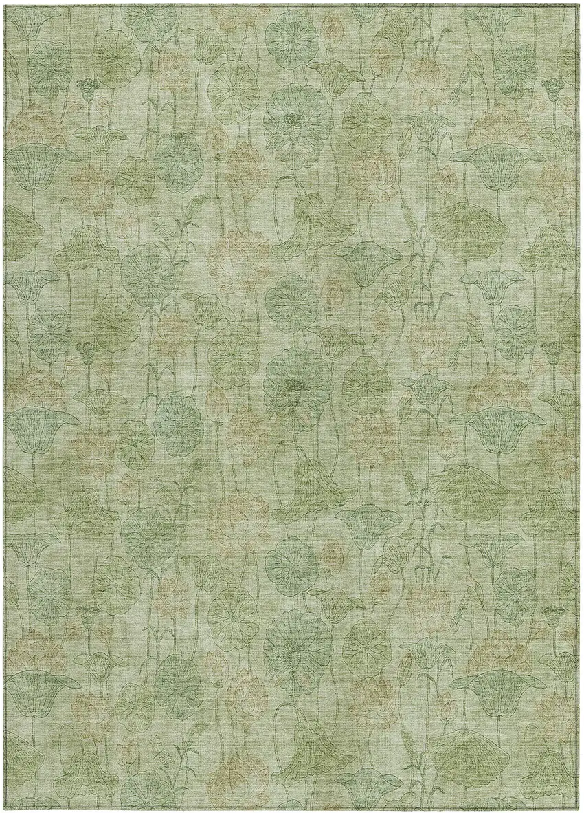 Sage And Wheat Floral Washable Indoor Outdoor Area Rug Photo 3