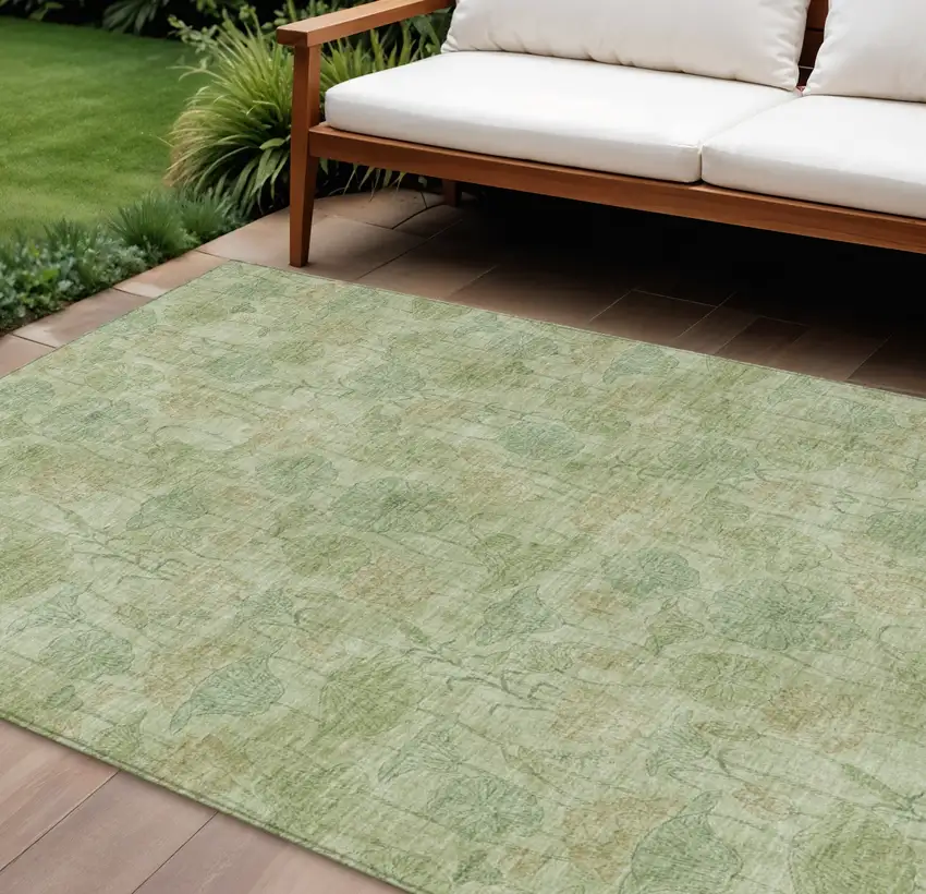Sage And Wheat Floral Washable Indoor Outdoor Area Rug Photo 2