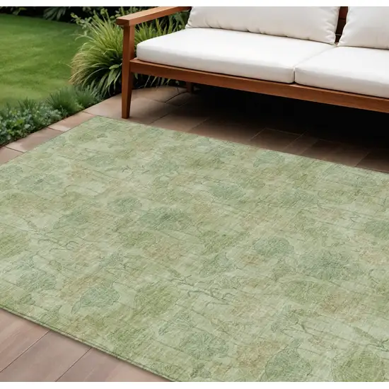 Sage And Wheat Floral Washable Indoor Outdoor Area Rug Photo 2