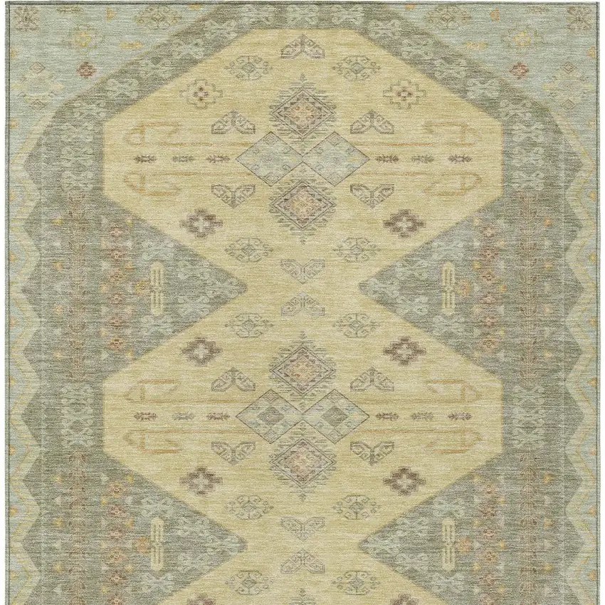 Sage And Wheat Geometric Washable Indoor Outdoor Area Rug Photo 4