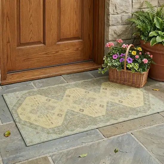 Sage And Wheat Geometric Washable Indoor Outdoor Area Rug Photo 1