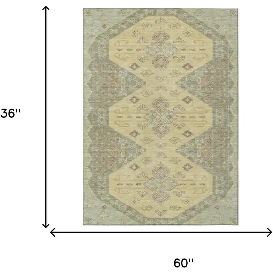 Sage And Wheat Geometric Washable Indoor Outdoor Area Rug Photo 7