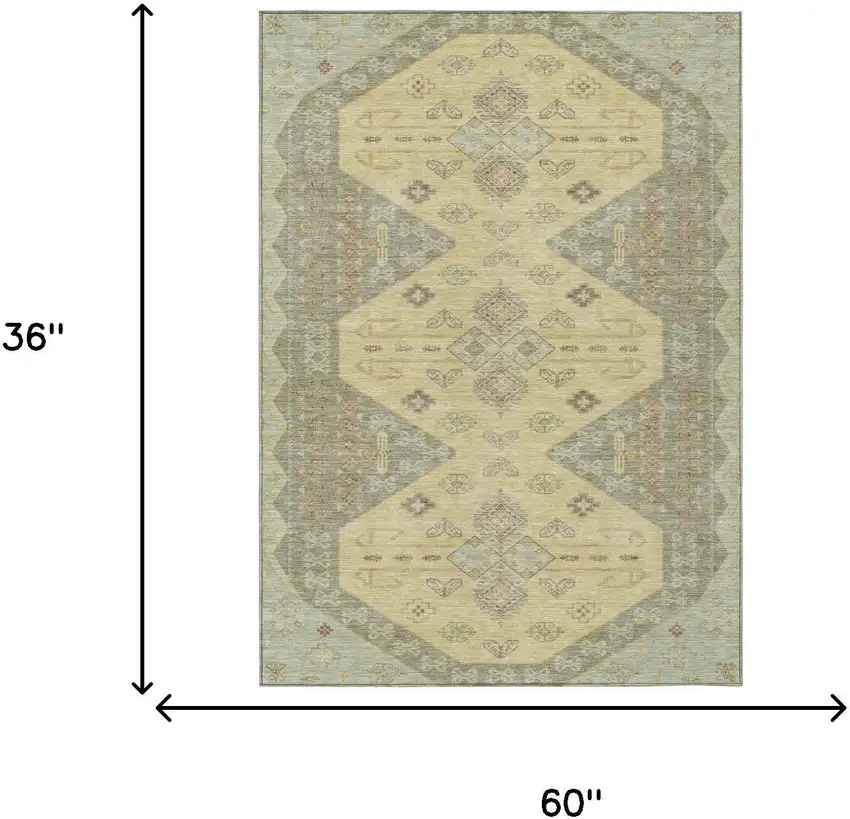 Sage And Wheat Geometric Washable Indoor Outdoor Area Rug Photo 7