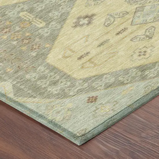 Sage And Wheat Geometric Washable Indoor Outdoor Area Rug Photo 5