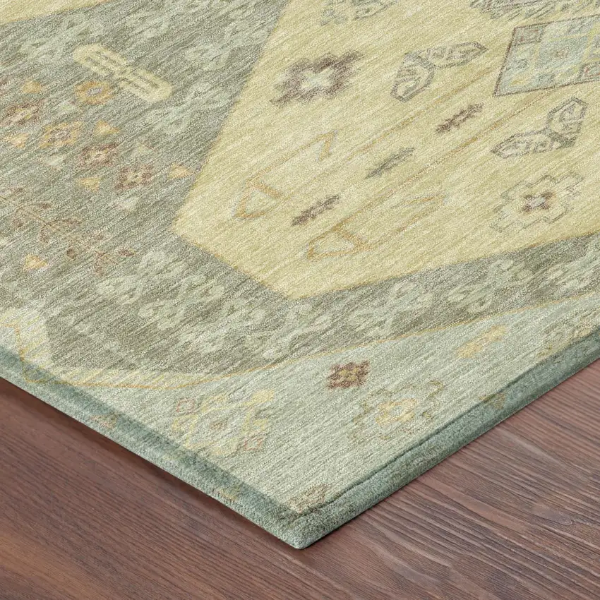 Sage And Wheat Geometric Washable Indoor Outdoor Area Rug Photo 5