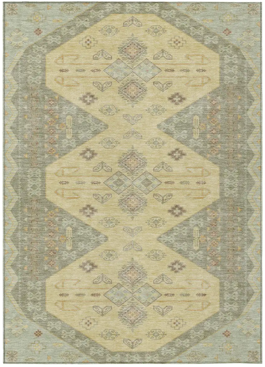Sage And Wheat Geometric Washable Indoor Outdoor Area Rug Photo 2