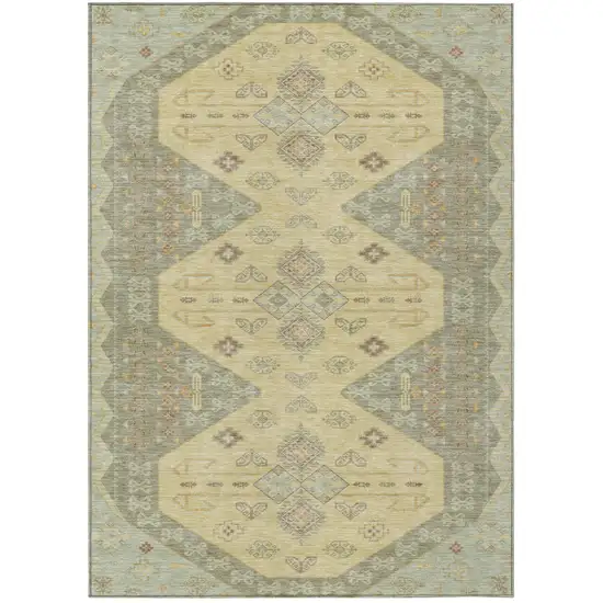 Sage And Wheat Geometric Washable Indoor Outdoor Area Rug Photo 2