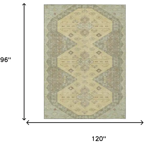 Sage And Wheat Geometric Washable Indoor Outdoor Area Rug Photo 7