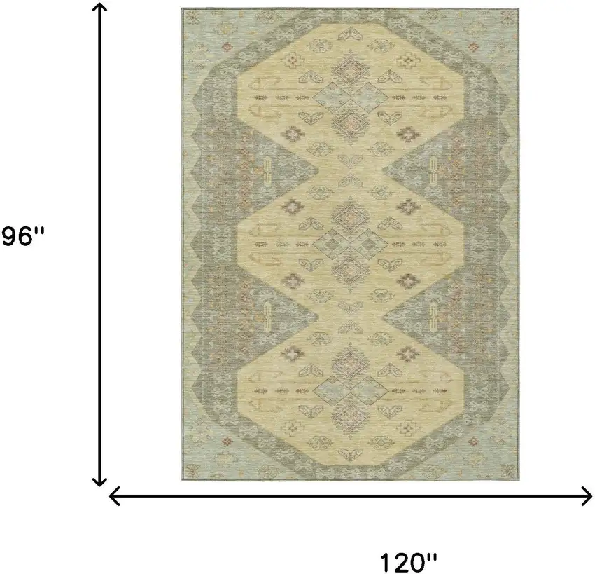 Sage And Wheat Geometric Washable Indoor Outdoor Area Rug Photo 7