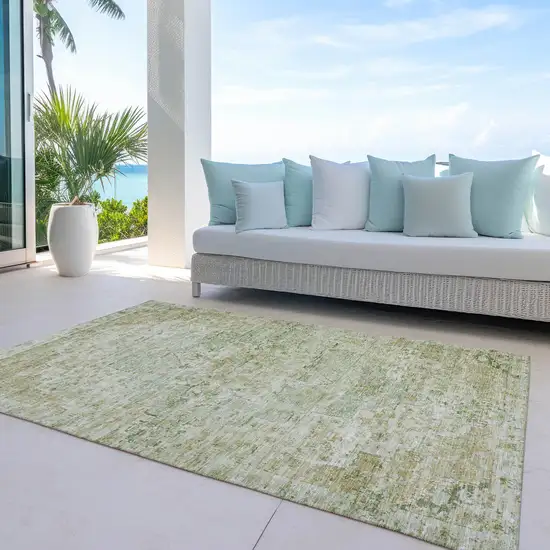 Sage And Wheat Medallion Washable Indoor Outdoor Area Rug Photo 6