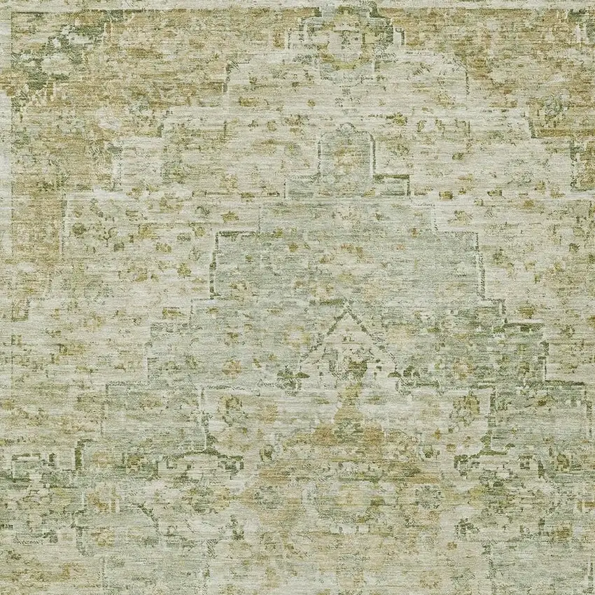 Sage And Wheat Medallion Washable Indoor Outdoor Area Rug Photo 4