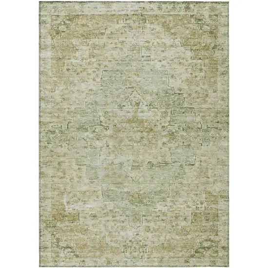 Sage And Wheat Medallion Washable Indoor Outdoor Area Rug Photo 1