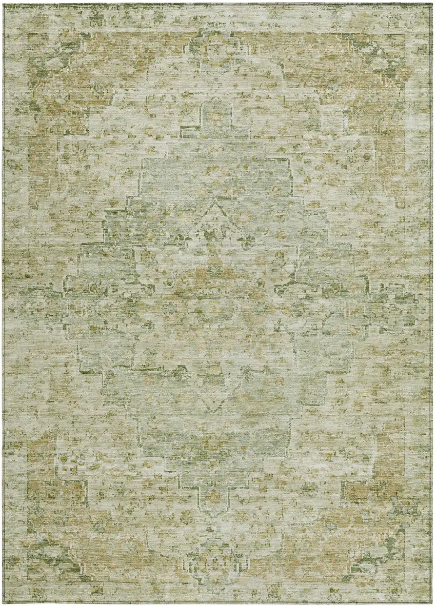 Sage And Wheat Medallion Washable Indoor Outdoor Area Rug Photo 3