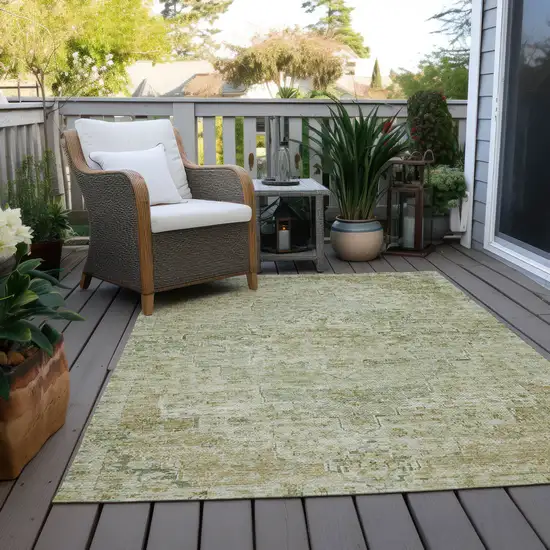Sage And Wheat Medallion Washable Indoor Outdoor Area Rug Photo 9