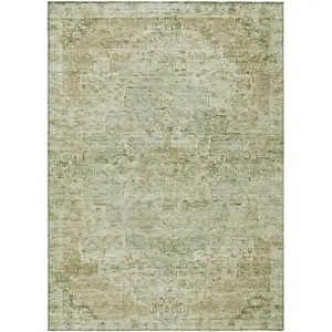 Photo of Sage And Wheat Medallion Washable Indoor Outdoor Area Rug