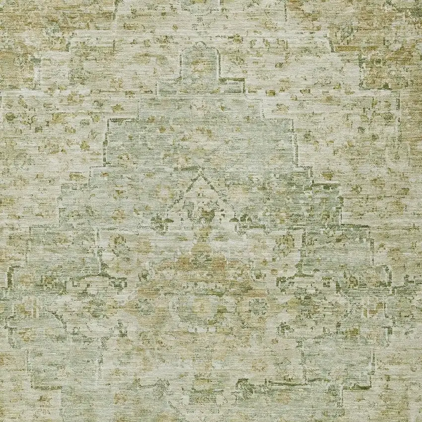 Sage And Wheat Medallion Washable Indoor Outdoor Area Rug Photo 4