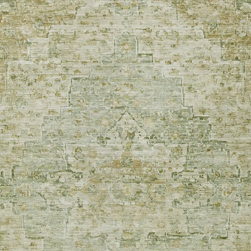 Sage And Wheat Medallion Washable Indoor Outdoor Area Rug Photo 7