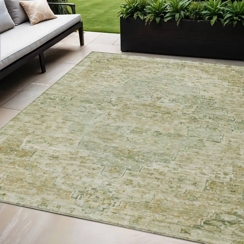 Sage And Wheat Medallion Washable Indoor Outdoor Area Rug Photo 2