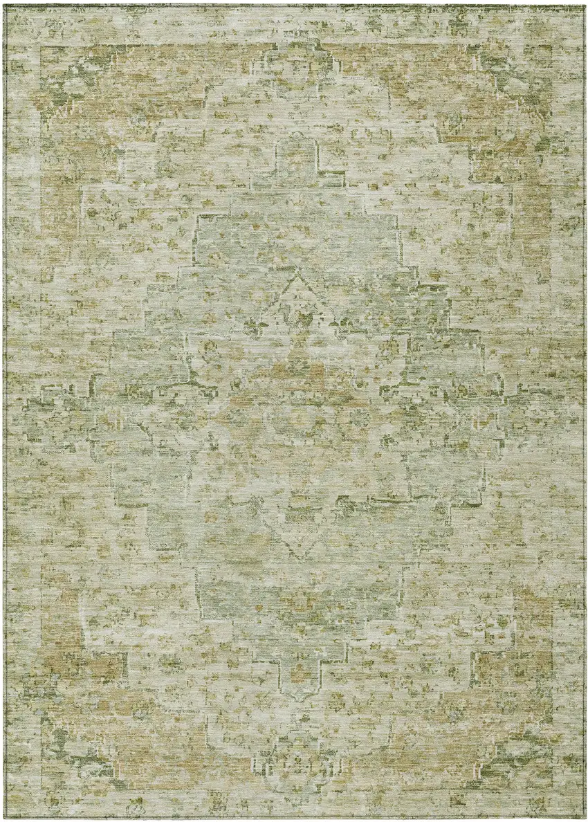Sage And Wheat Medallion Washable Indoor Outdoor Area Rug Photo 1