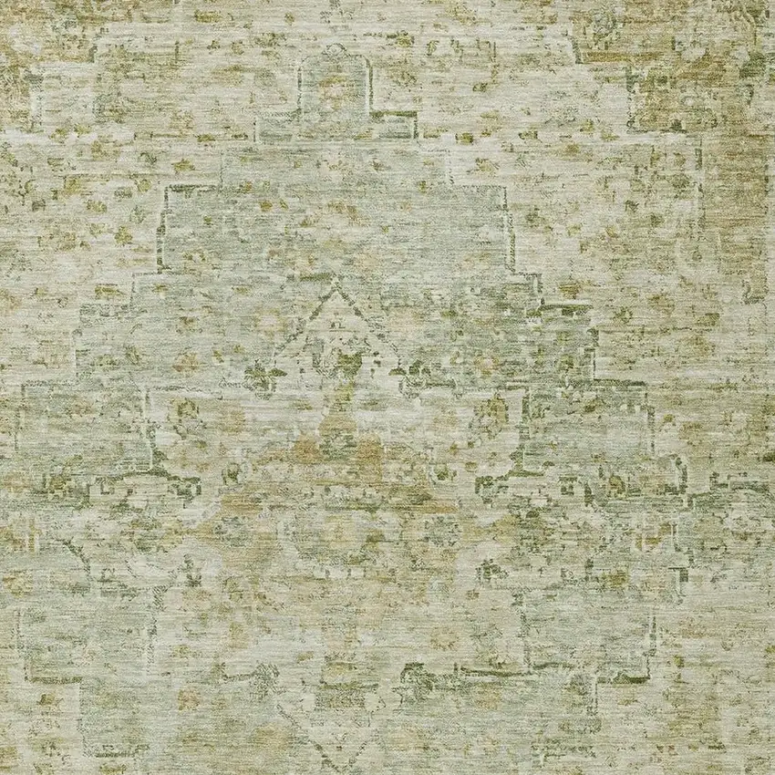 Sage And Wheat Medallion Washable Indoor Outdoor Area Rug Photo 4