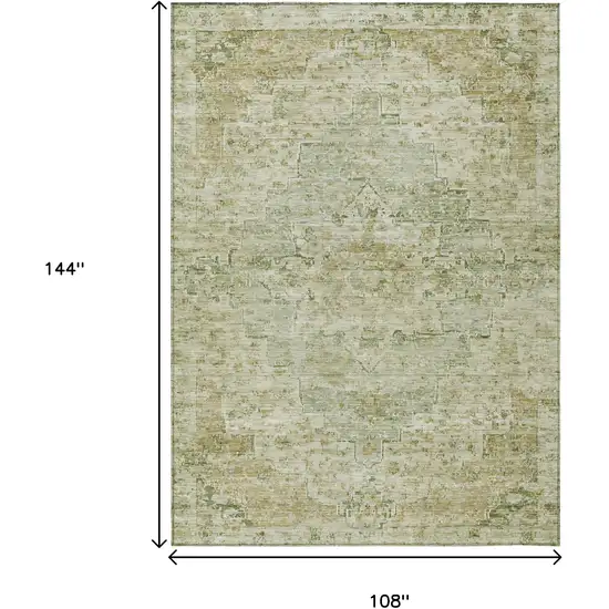 Sage And Wheat Medallion Washable Indoor Outdoor Area Rug Photo 9