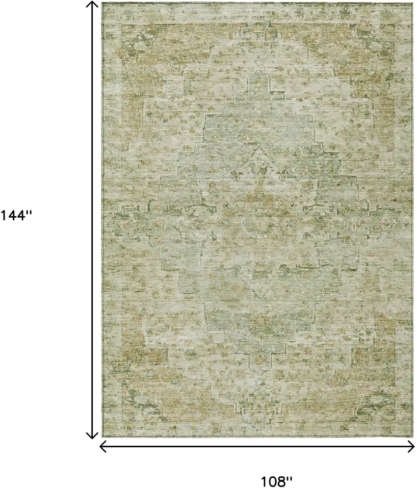 Sage And Wheat Medallion Washable Indoor Outdoor Area Rug Photo 9